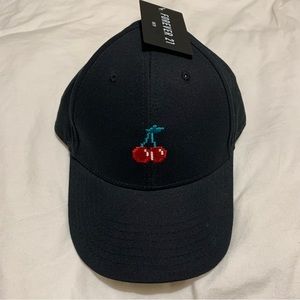 NWT Forever 21 Black Baseball Cap with Cherry Embroidery